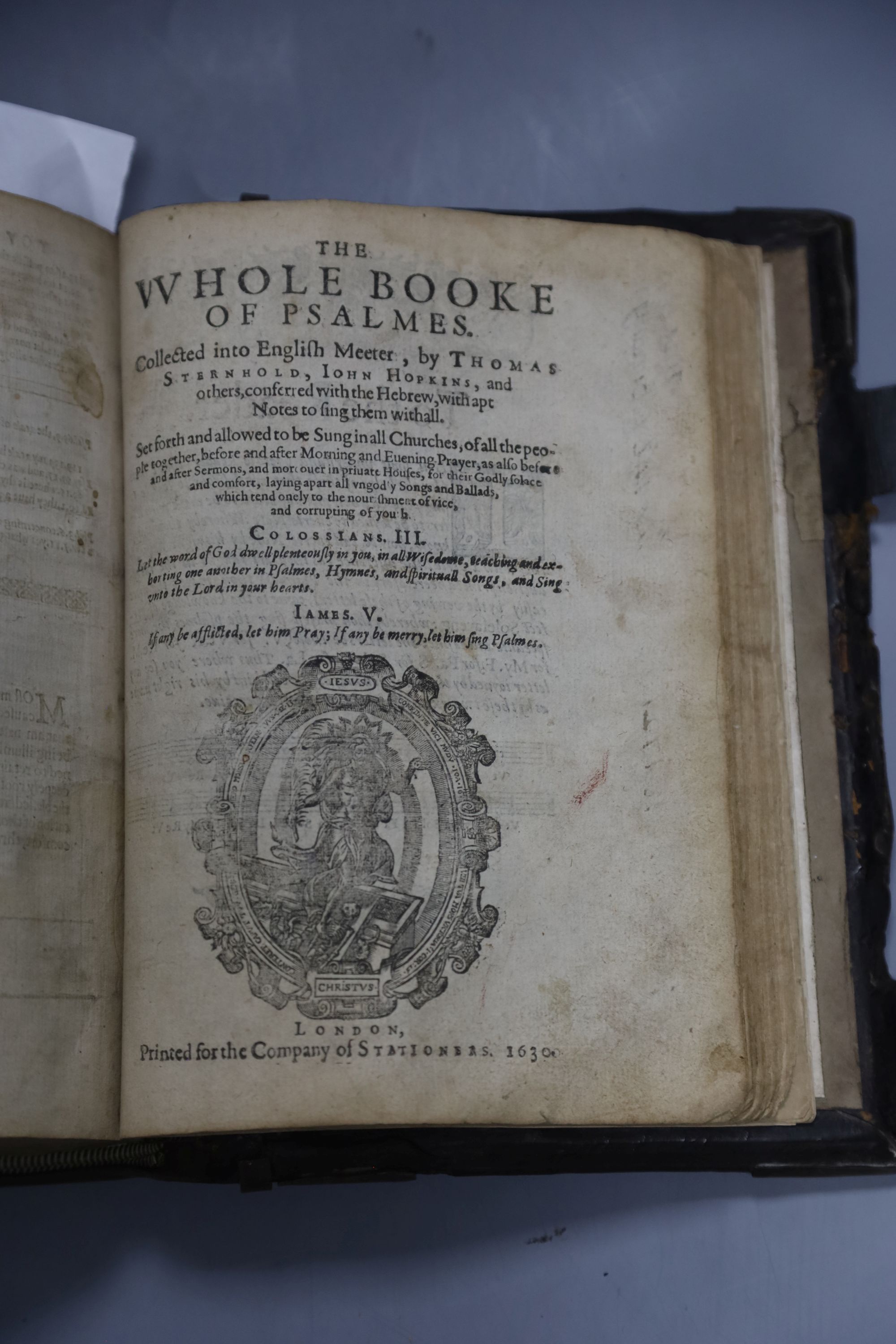 Bible in English [Bible], qto, contemporary brass mounted calf rebacked, with general title laid down, with Genealogies but lacking map
